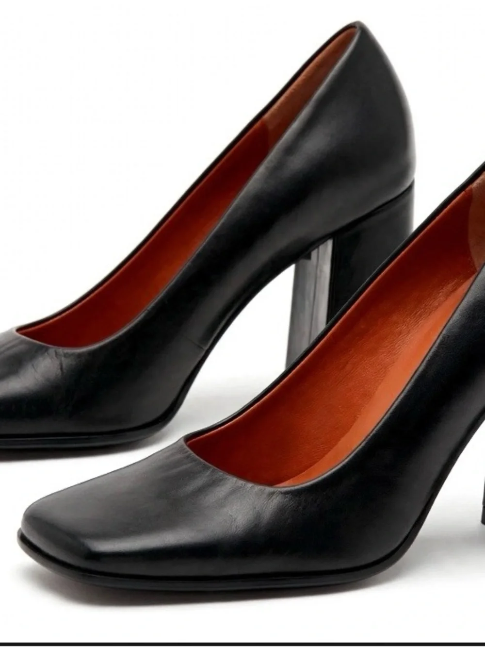 Nine West Black Leather Block Heel Pumps with Square Toe Y2K